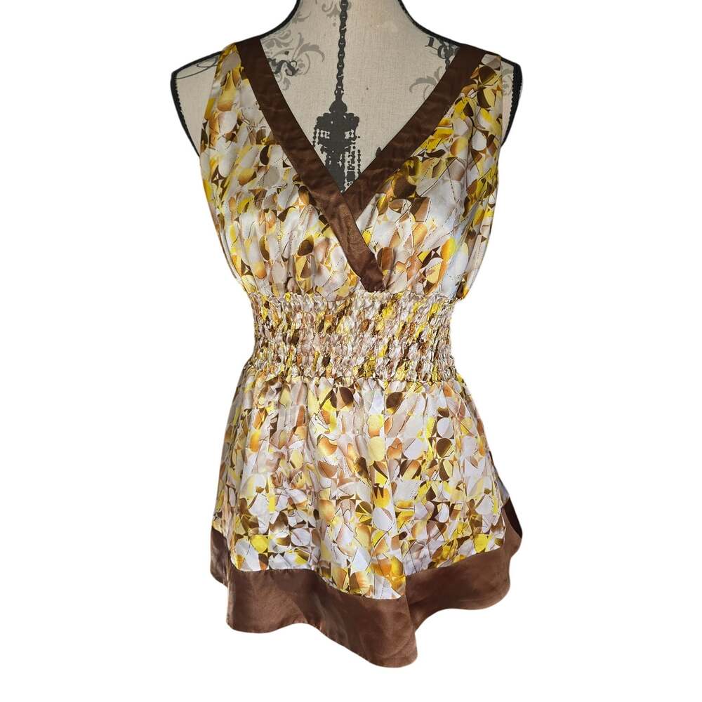 Y2k Baby Doll V Neck Yellow Geometric Coquette Top Size S